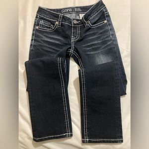 Bootleg size 25 blue jeans white thread accents